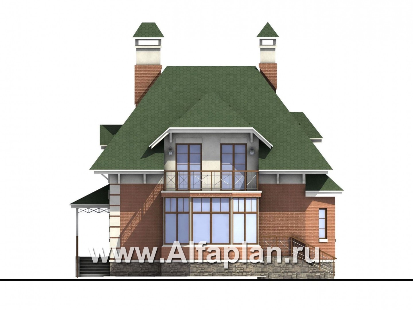 «Шале Малек» -  проект дома с мансардой, с террасой, в английском стиле - фасад дома