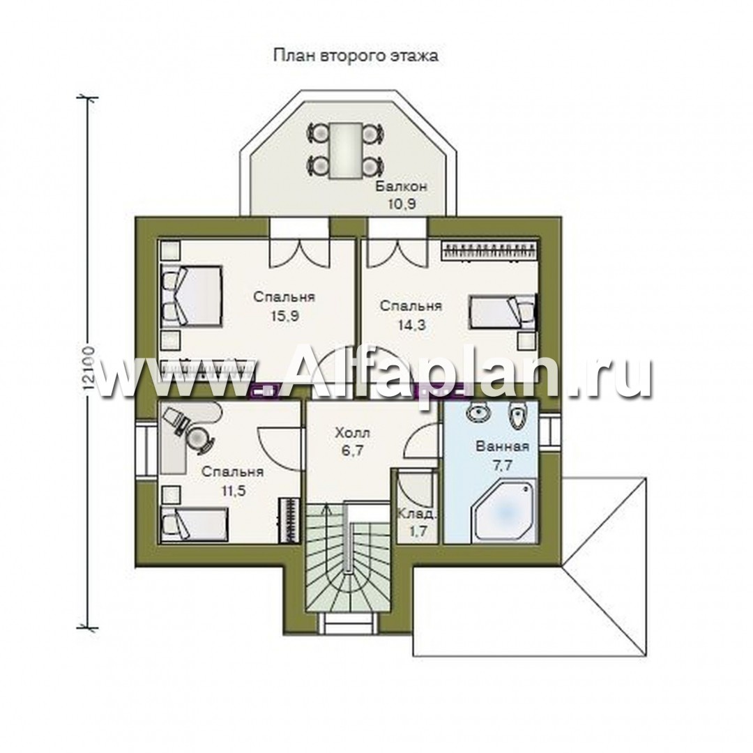 «Шале Малек» -  проект дома с мансардой, с террасой, в английском стиле - план дома