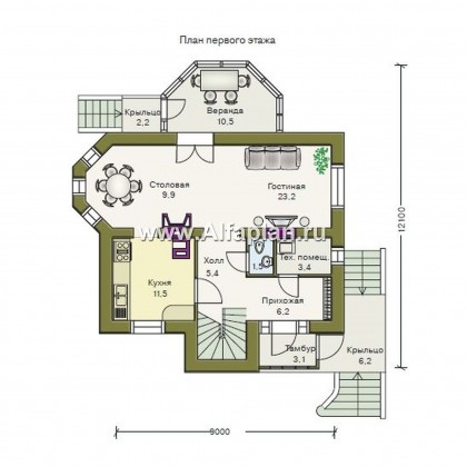 «Шале Малек» -  проект дома с мансардой, с террасой, в английском стиле - превью план дома