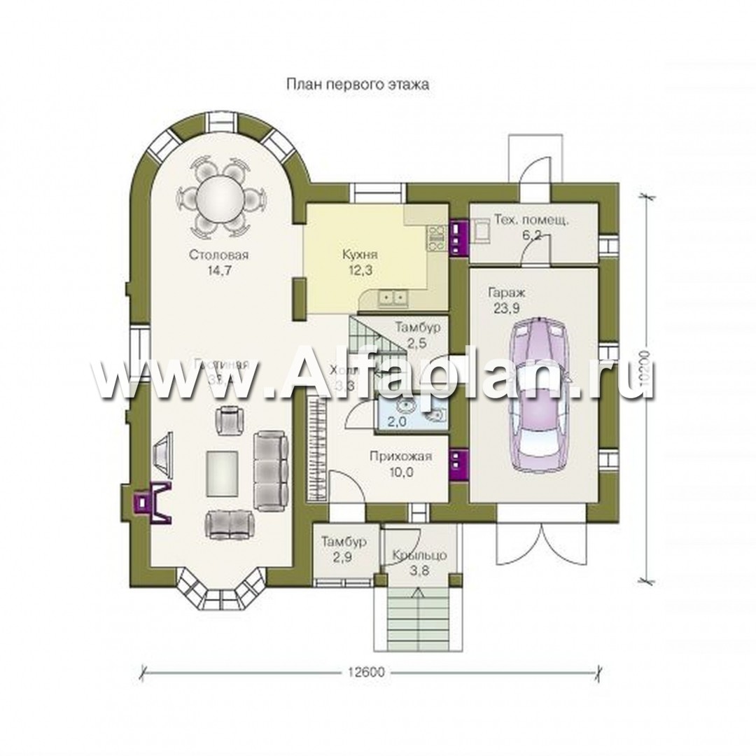 Проекты домов Альфаплан - «Ретростилиса» - рациональный дом с гаражом - план проекта №1