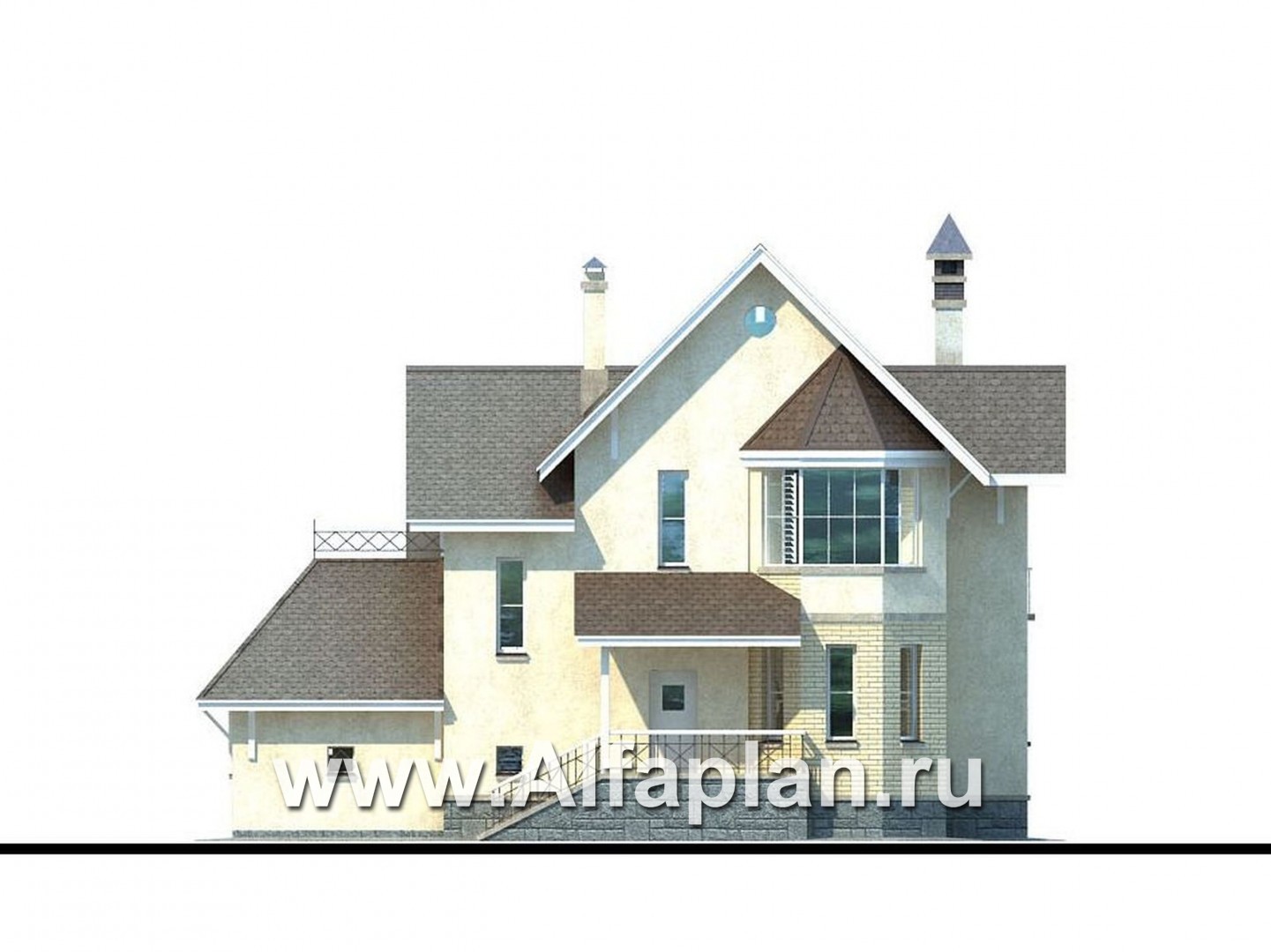 «Фортуна» - проект двухэтажного дома из газобетона, с эркером, и с гаражом, для узкого участка - фасад дома