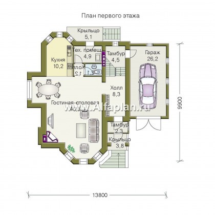 Проекты домов Альфаплан - «Фортуна» - небольшой загородный дом - превью плана проекта №1