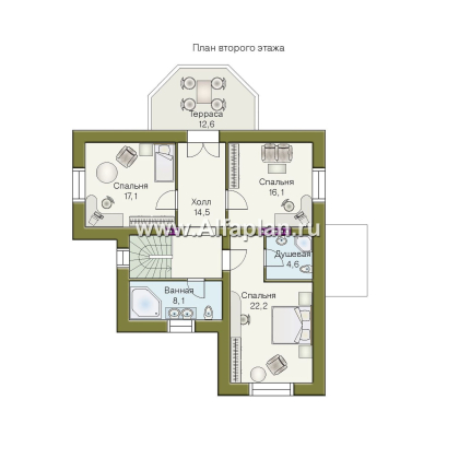 Проекты домов Альфаплан - «Приорат» - двухэтажный коттедж с рустовкой - превью плана проекта №2