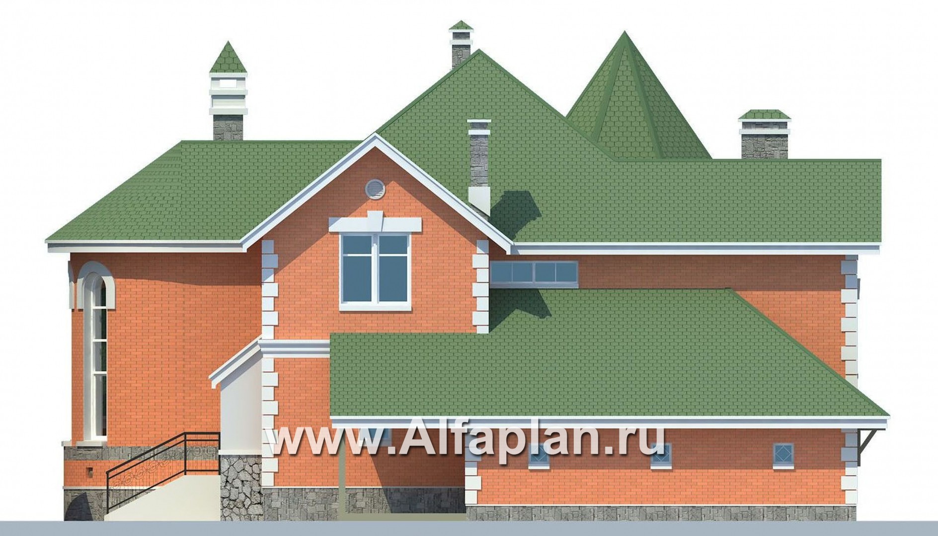 Проекты домов Альфаплан - «Паркон» - коттедж с угловой башенкой - изображение фасада №3