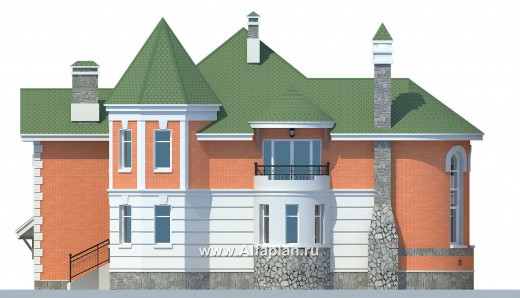 Проекты домов Альфаплан - «Паркон» - коттедж с угловой башенкой - превью фасада №2