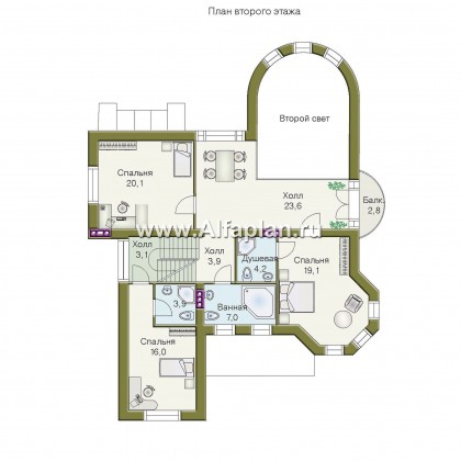Проекты домов Альфаплан - «Паркон» - коттедж с угловой башенкой - превью плана проекта №2
