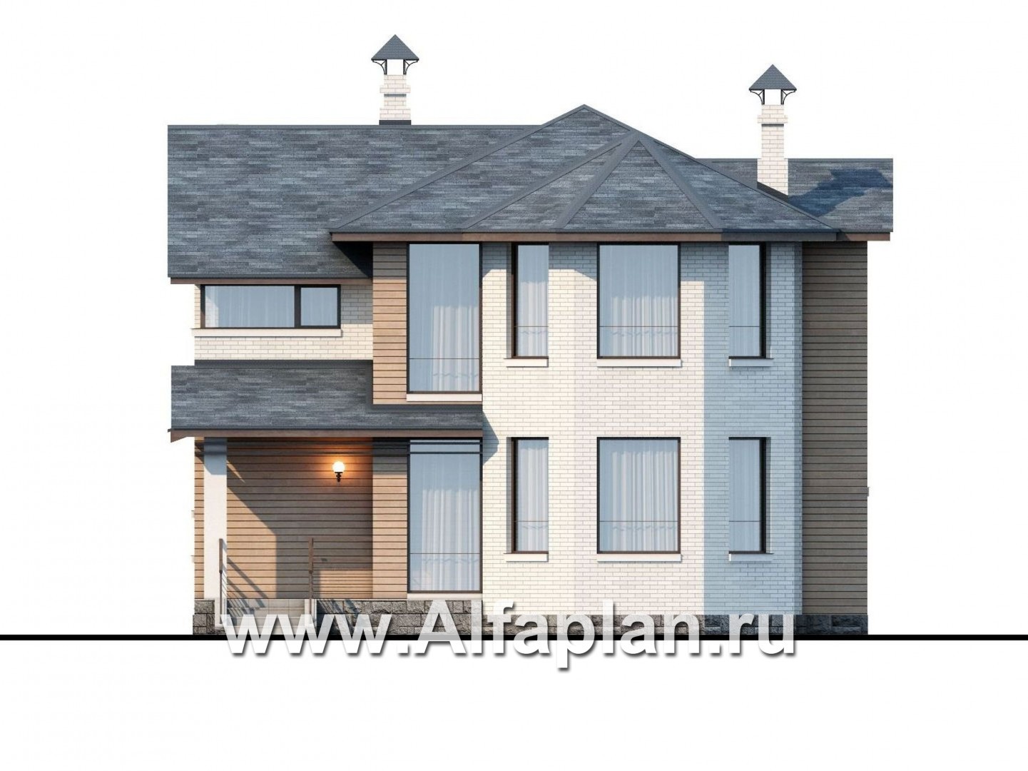 Проекты домов Альфаплан - «Безоблачный край» - двуxэтажный коттедж с эркером - изображение фасада №1