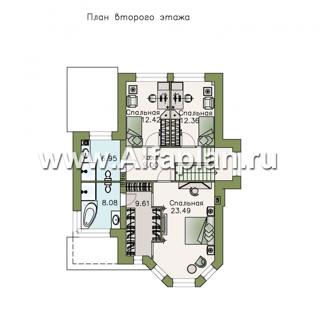 Проекты домов Альфаплан - «Безоблачный край» - двуxэтажный коттедж с эркером - изображение плана проекта №2