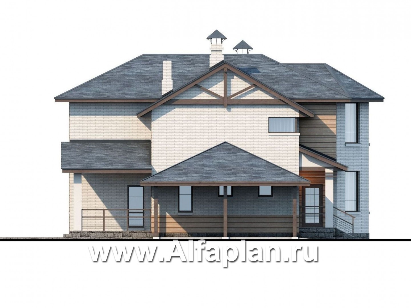 Проекты домов Альфаплан - «Безоблачный край» - коттедж с эркером и навесом для машин - изображение фасада №3