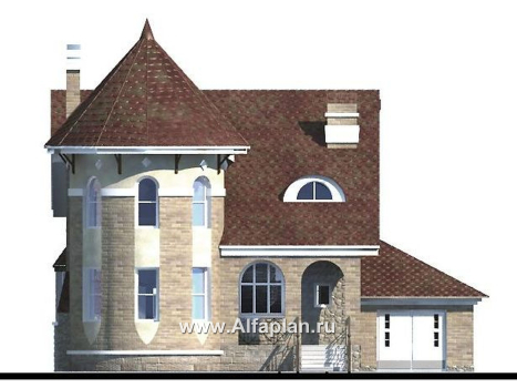 Проекты домов Альфаплан - «Камелот» -  загородный дом с угловой «башней» - превью фасада №1