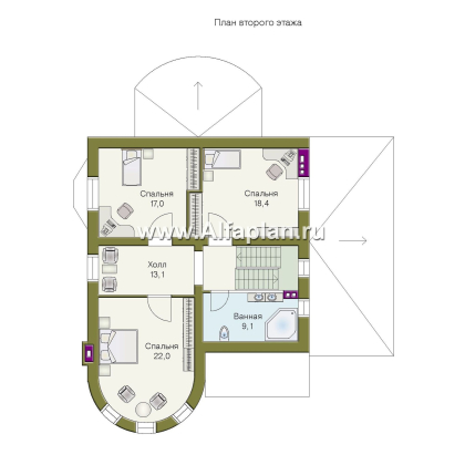 Проекты домов Альфаплан - «Камелот» -  загородный дом с угловой «башней» - превью плана проекта №2