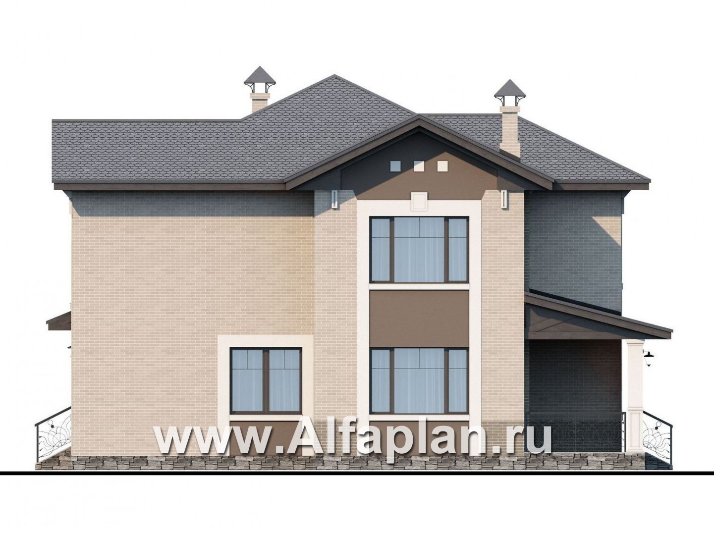 Проекты домов Альфаплан - «Северная корона» - двуxэтажный коттедж с элементами стиля модерн - изображение фасада №2