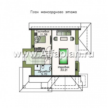 Проекты домов Альфаплан - «Прагматика» - небольшой коттедж с бильярдной в мансарде - превью плана проекта №3