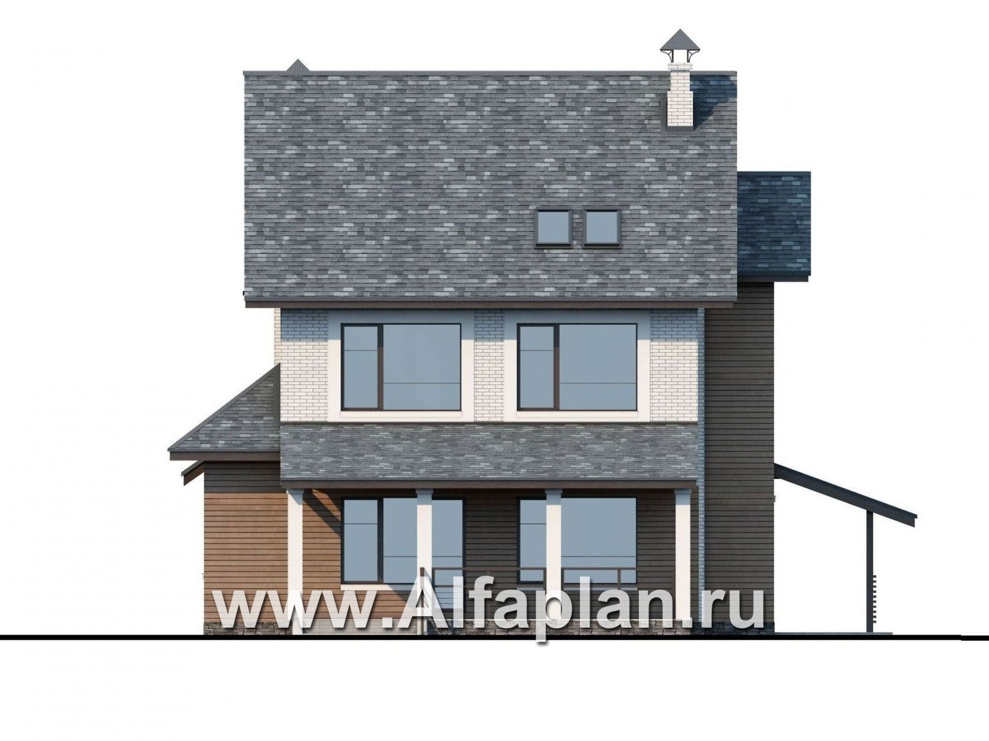 Проекты домов Альфаплан - «Прагматика» - современный коттедж с навесом для машины и бильярдной - изображение фасада №4