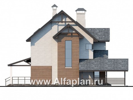 Проекты домов Альфаплан - «Прагматика» - современный коттедж с навесом для машины и бильярдной - превью фасада №3