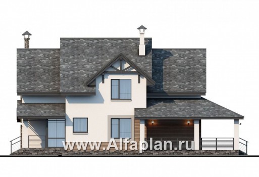 Проекты домов Альфаплан - «Роза ветров» - современный загородный дом - превью фасада №2