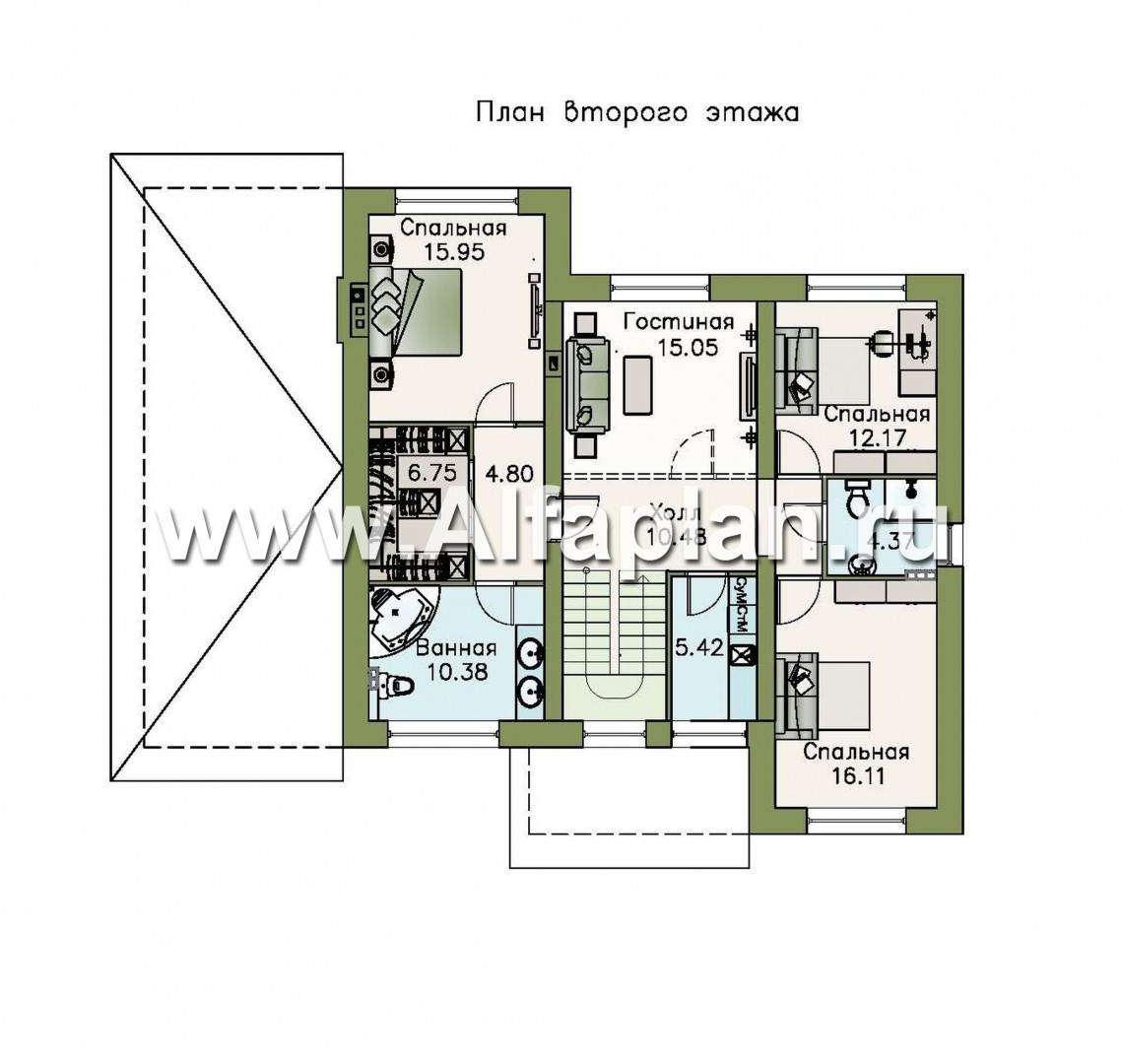 Проекты домов Альфаплан - «Айвенго» — особняк для большой семьи с жилой мансардой и гаражом - изображение плана проекта №2