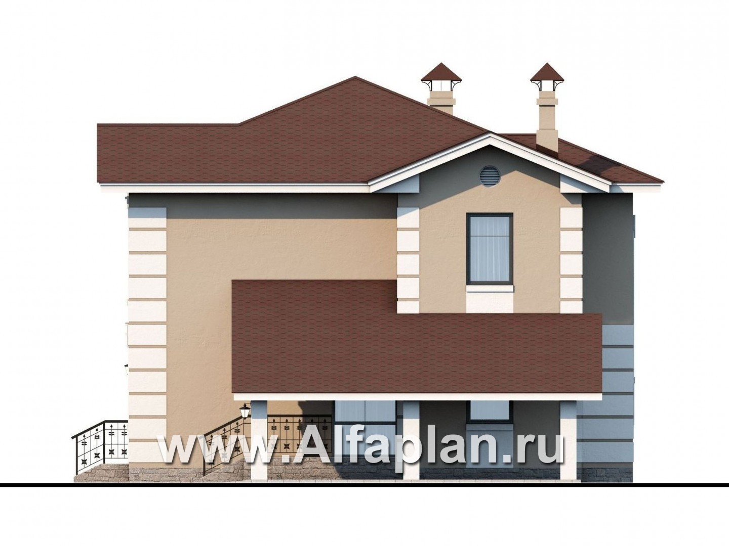 Проекты домов Альфаплан - «Знаменка»- удобный коттедж с навесом для машины - изображение фасада №2
