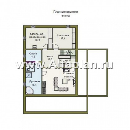 Проекты домов Альфаплан - «Мистер-Твистер» - дом с двумя жилыми комнатами на 1 эт - превью плана проекта №1