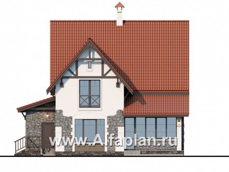 Проекты домов Альфаплан - «Госпожа Буонасье» - компактный коттедж с жилой мансардой - превью фасада №4