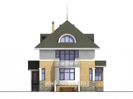 Проекты домов Альфаплан - «Дом светлячка» - трехэтажный дом с мансардой - превью фасада №1