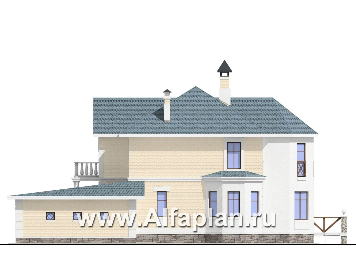 Проекты домов Альфаплан - «Петровское барокко»- двухэтажный коттедж с гаражом на два автомобиля - изображение фасада №2