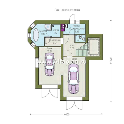 Проекты домов Альфаплан - «Корвет» - трехэтажный коттедж с двумя гаражами - превью плана проекта №1