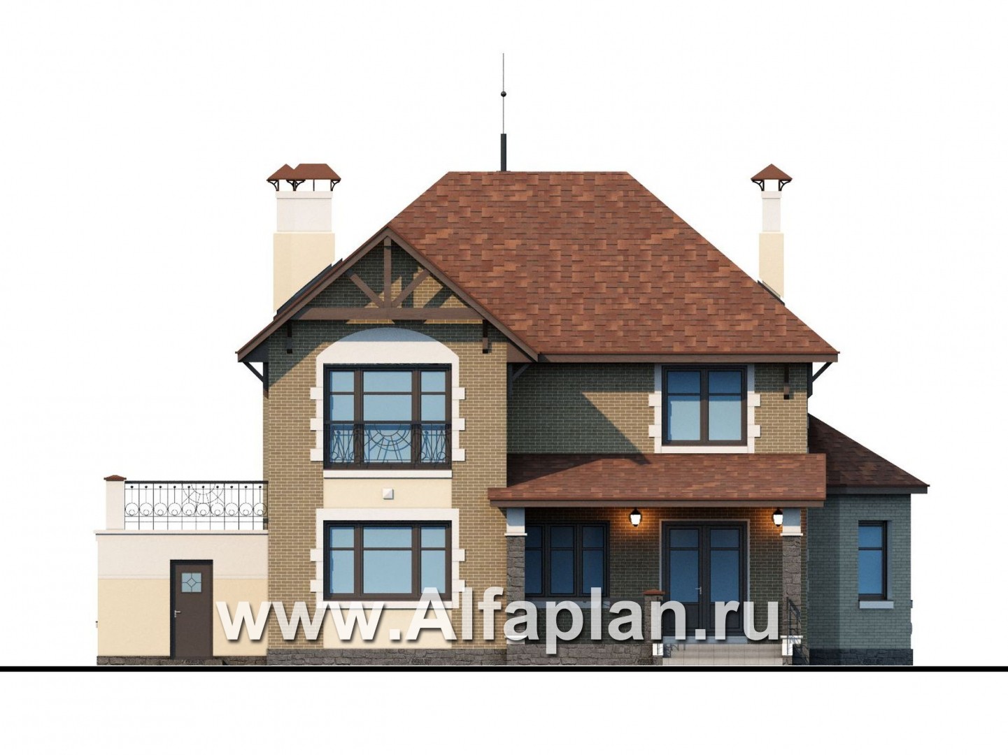 Проекты домов Альфаплан - «Маленький принц»- комфортабельный двухэтажный дом с террасой над гаражом - изображение фасада №4