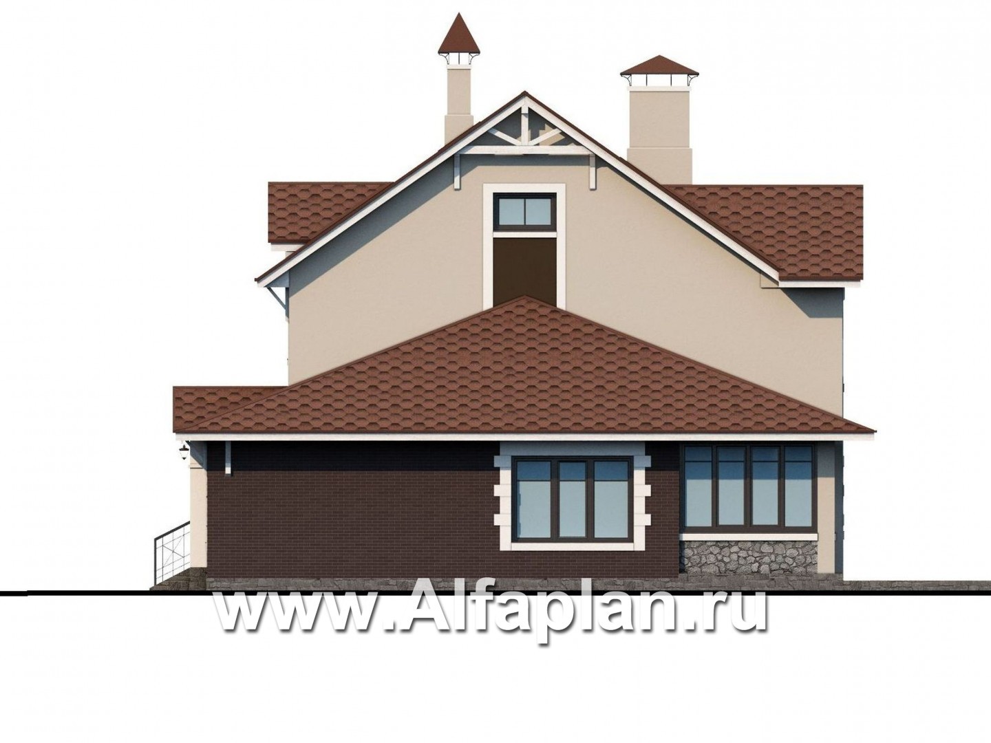 Проекты домов Альфаплан - «Оккервиль» - элегантный коттедж для большой семьи - изображение фасада №2