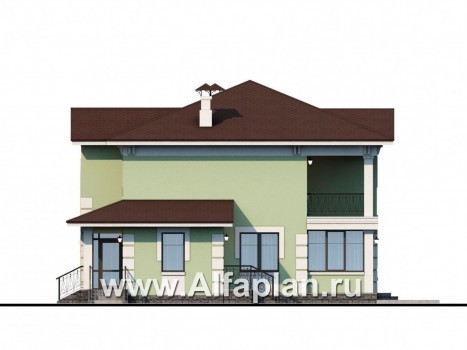 Проекты домов Альфаплан - «Кваренги» - коттедж с террасой и навесом для машины - превью фасада №2