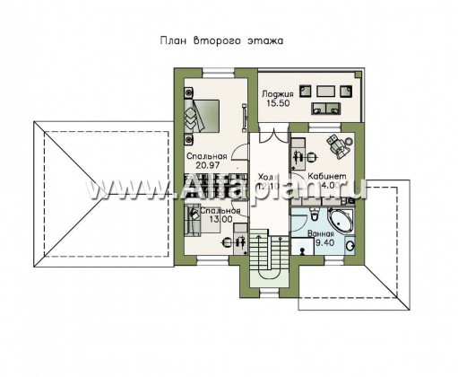 «Кваренги» - проект двухэтажного дома, с сауной, с террасой и просторной лоджией, навес  на 2 авто - превью план дома