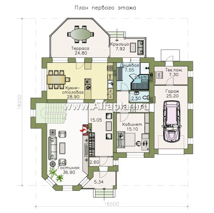 Проекты домов Альфаплан - «Clever» - классический коттедж с гаражом и террасой - превью плана проекта №1