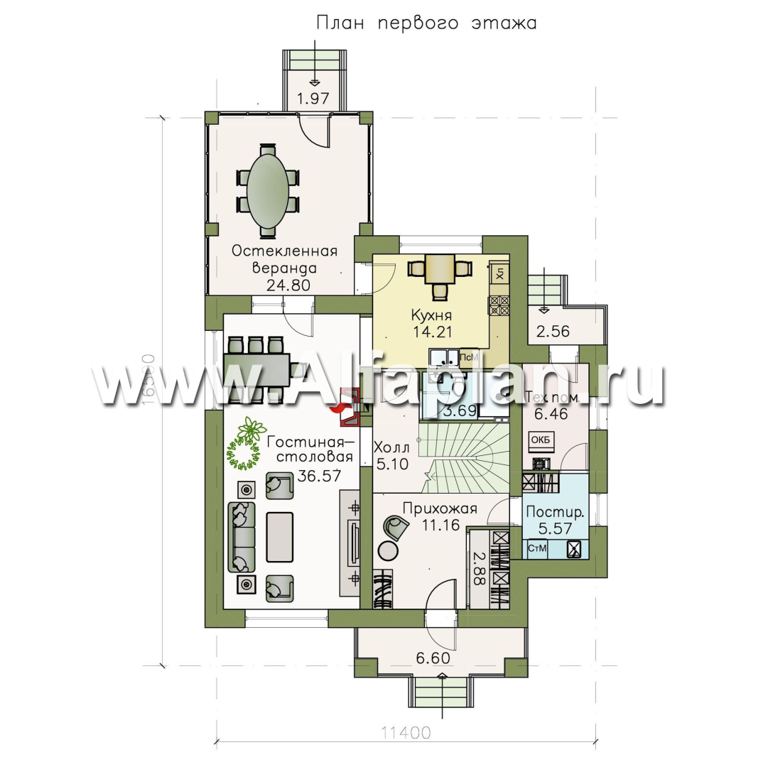 Проекты домов Альфаплан - «Вернисаж»- проект элегантного коттеджа с просторной верандой - изображение плана проекта №1