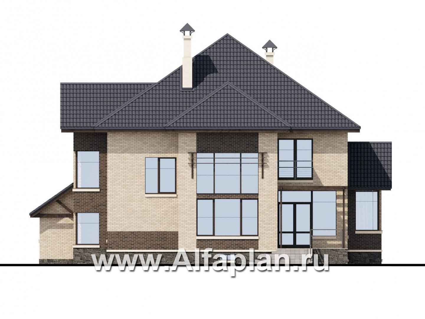 Проекты домов Альфаплан - «Современник плюс» - современный коттедж c цокольным этажом - изображение фасада №4