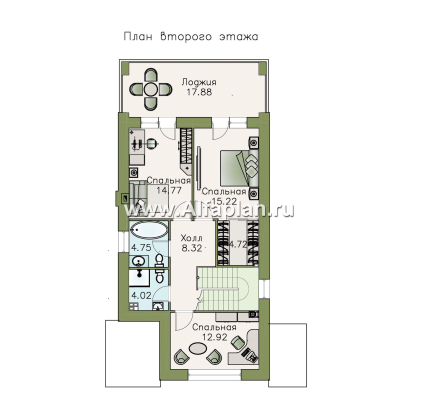 Проекты домов Альфаплан - «Одетта»- компактный дом для узкого участка - превью плана проекта №2