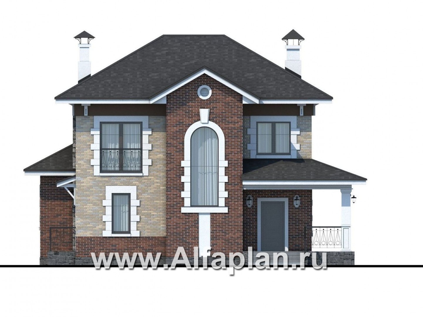 Проекты домов Альфаплан - «Равновесие» - изящный коттедж с террасами - изображение фасада №1