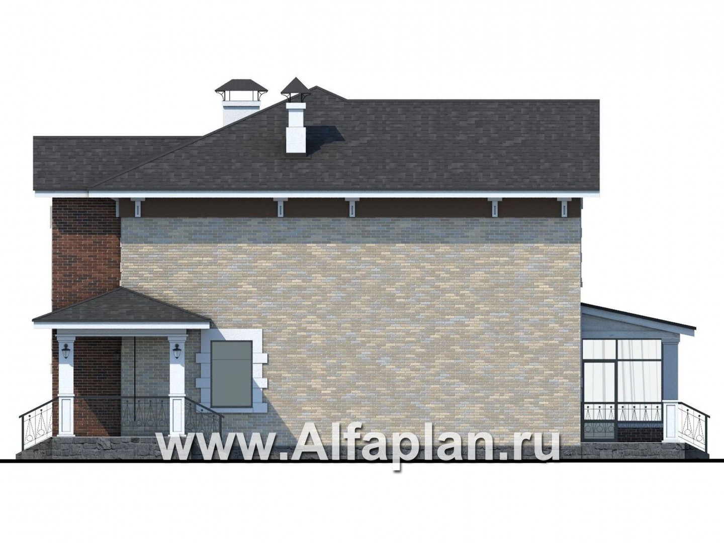Проекты домов Альфаплан - «Равновесие» - изящный коттедж с террасами - изображение фасада №2
