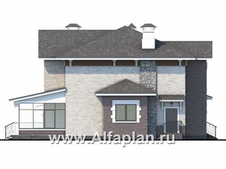«Равновесие» - проект двухэтажного дома,открытая планировка,  с террасой и с гаражом, в стиле Петровское Барокко - превью фасада дома
