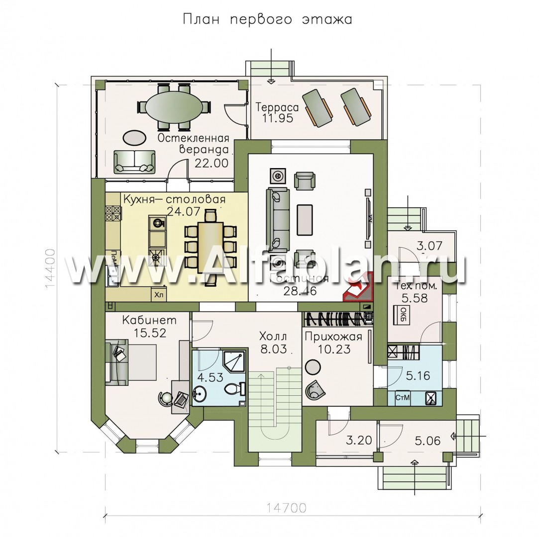 Проекты домов Альфаплан - «Амадей» - изысканный коттедж с  комфортной планировкой - изображение плана проекта №1