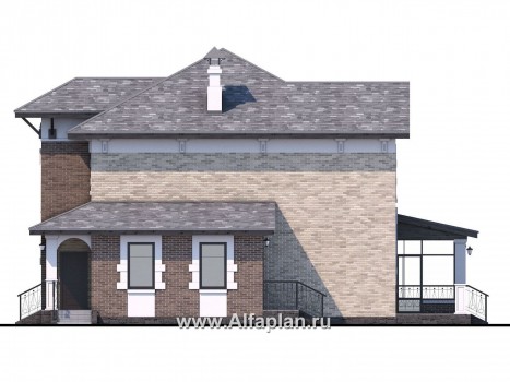 Проекты домов Альфаплан - «Амадей» - изысканный коттедж с  комфортной планировкой - превью фасада №2