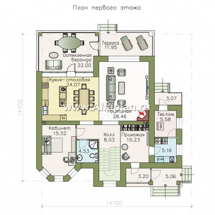 Проекты домов Альфаплан - «Амадей» - изысканный коттедж с  комфортной планировкой - превью плана проекта №1