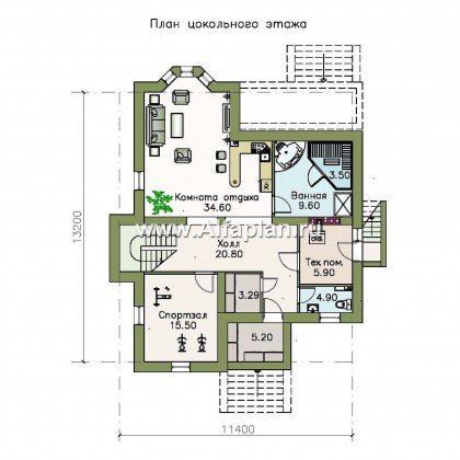 «Репутация»- проект двухэтажного дома из газобетона, планировка с эркером и с цокольным этажом, английском стиле - превью план дома