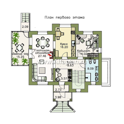 Проекты домов Альфаплан - «Разумовский» - проект двухэтажного дома, с террасой, со вторым светом, с цокольным этажом - превью плана проекта №2