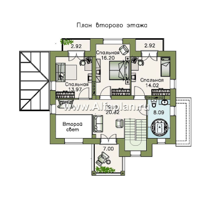Проекты домов Альфаплан - «Разумовский» - проект двухэтажного дома, с террасой, со вторым светом, с цокольным этажом - превью плана проекта №3