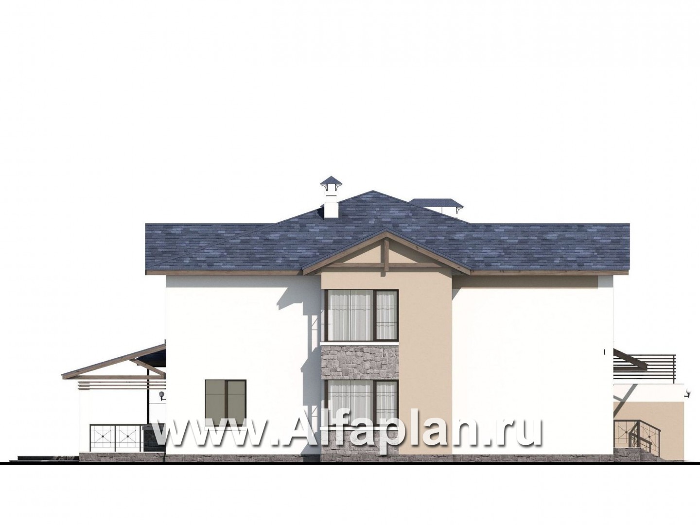 Проекты домов Альфаплан - «Динамика» — современный коттедж с большими гаражом и террасой - изображение фасада №3