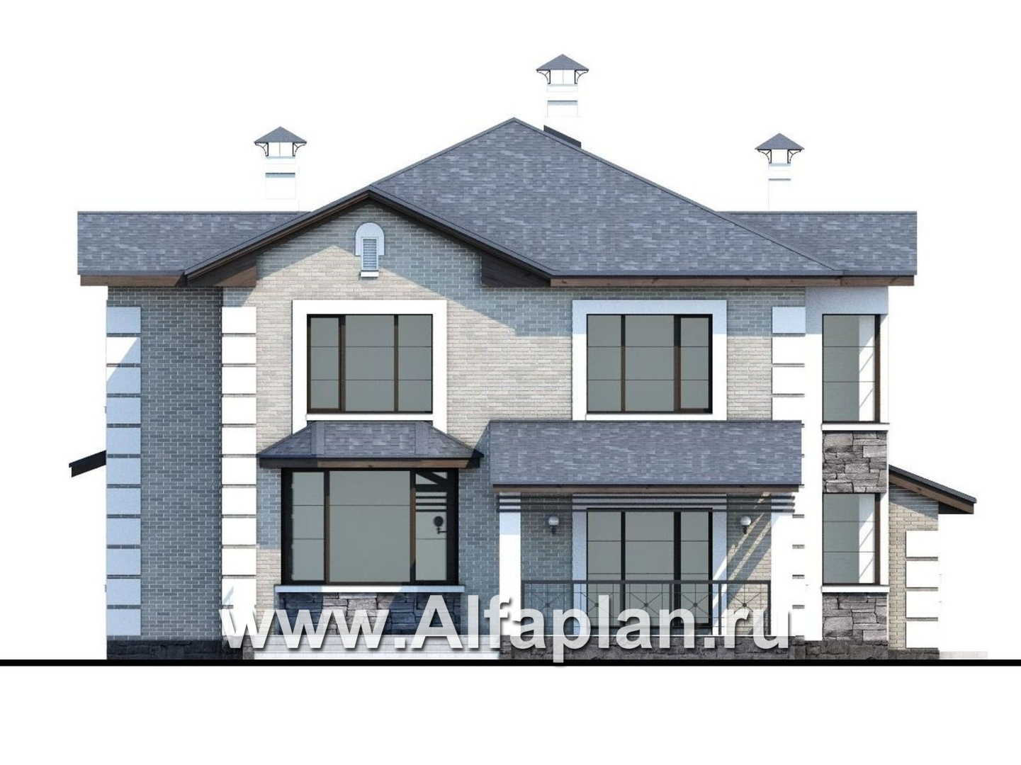 Проекты домов Альфаплан - «Вяземский» - просторный коттедж для узкого участка - изображение фасада №4