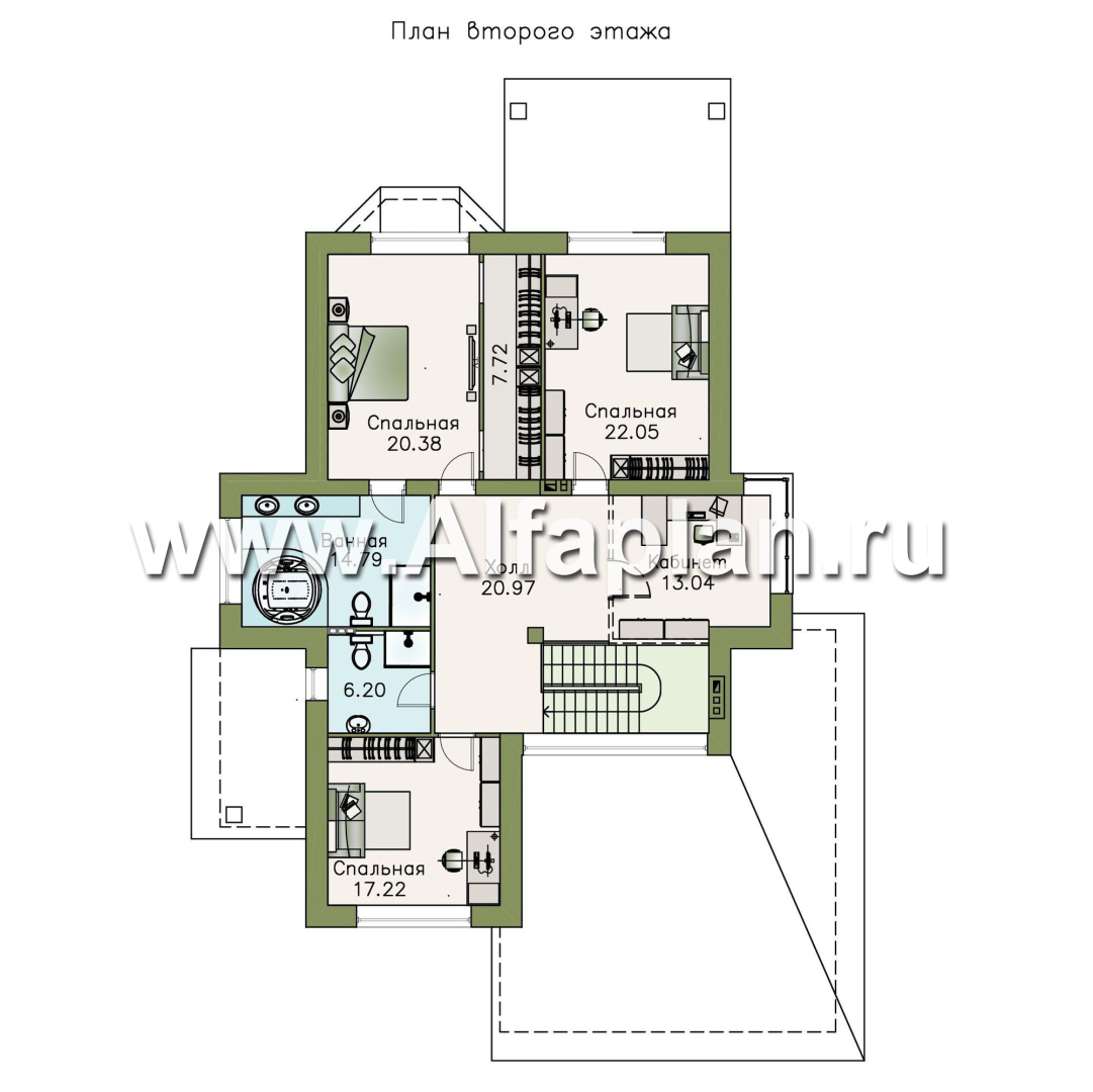 Проекты домов Альфаплан - «Вяземский» - просторный коттедж для узкого участка - изображение плана проекта №2