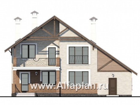 Проекты домов Альфаплан - «Виконт» - коттедж с гаражом и простой двускатной кровлей - превью фасада №4
