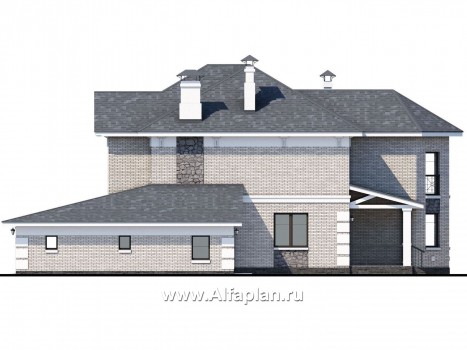 Проекты домов Альфаплан - «Затерянный рай» - коттедж с отличной планировкой и гаражом - превью фасада №2