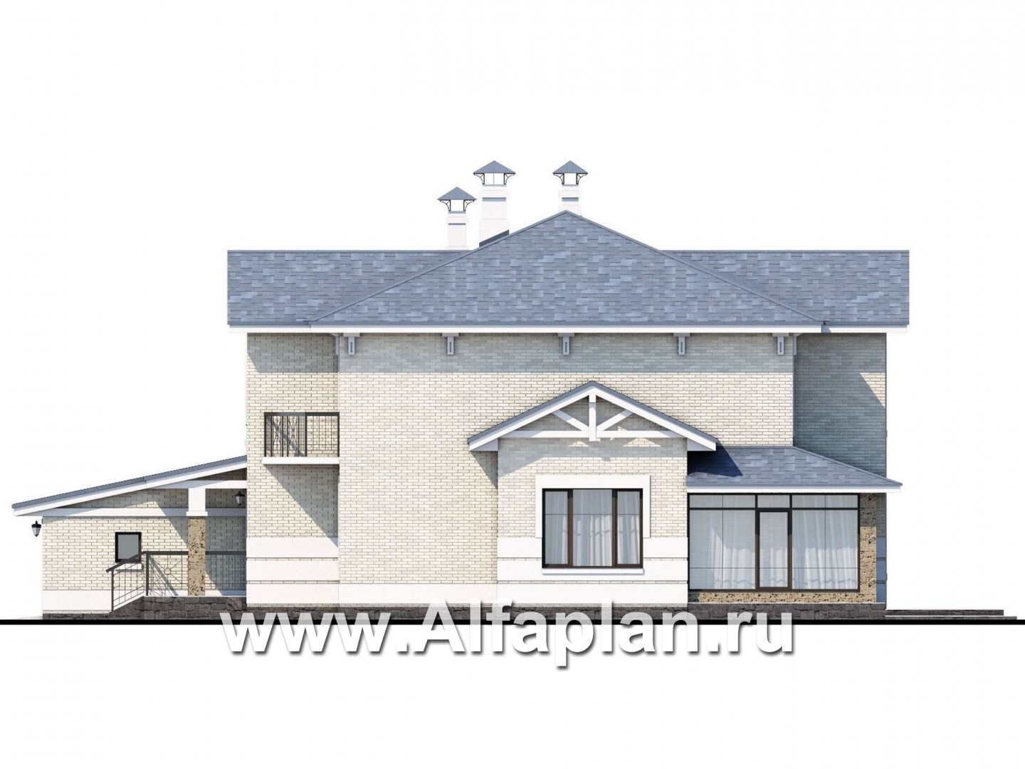 Проекты домов Альфаплан - «Аутентик» - комфортабельный коттедж с большим гаражом и верандой - изображение фасада №2